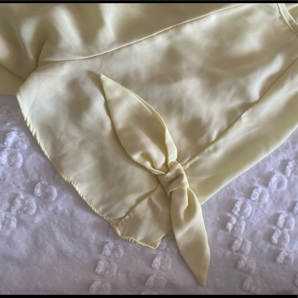 Womens Thin Chiffon Material Solid Yellow Blouse - image 4